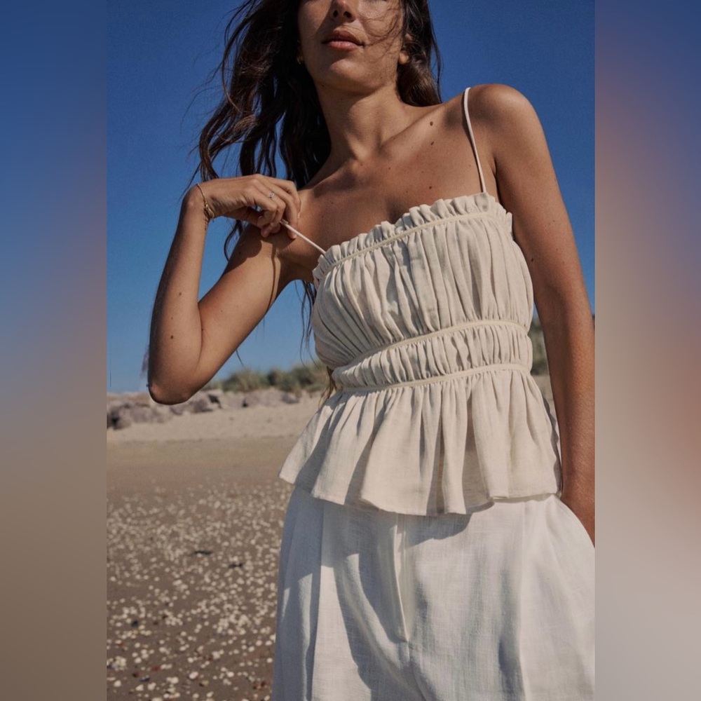 ZARA 100% LINEN RUSTIC TOP WITH STRAPS